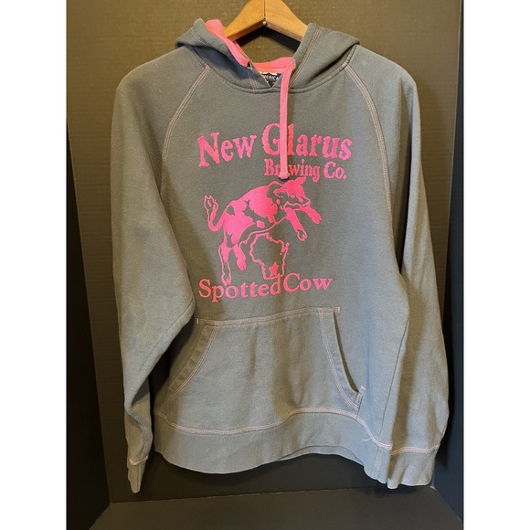 new glarus brewing co Other - New Glarus Brewing Co. Hoodie Sweatshirt Sz M‎ Cotton Spotted Cow, Gray & Pink